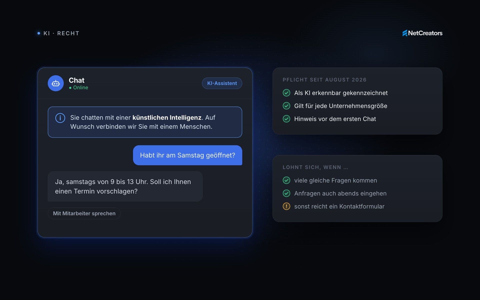 KI-Chatbot auf der Website: Was seit August 2026 Pflicht ist, was er kostet und wann er sich lohnt